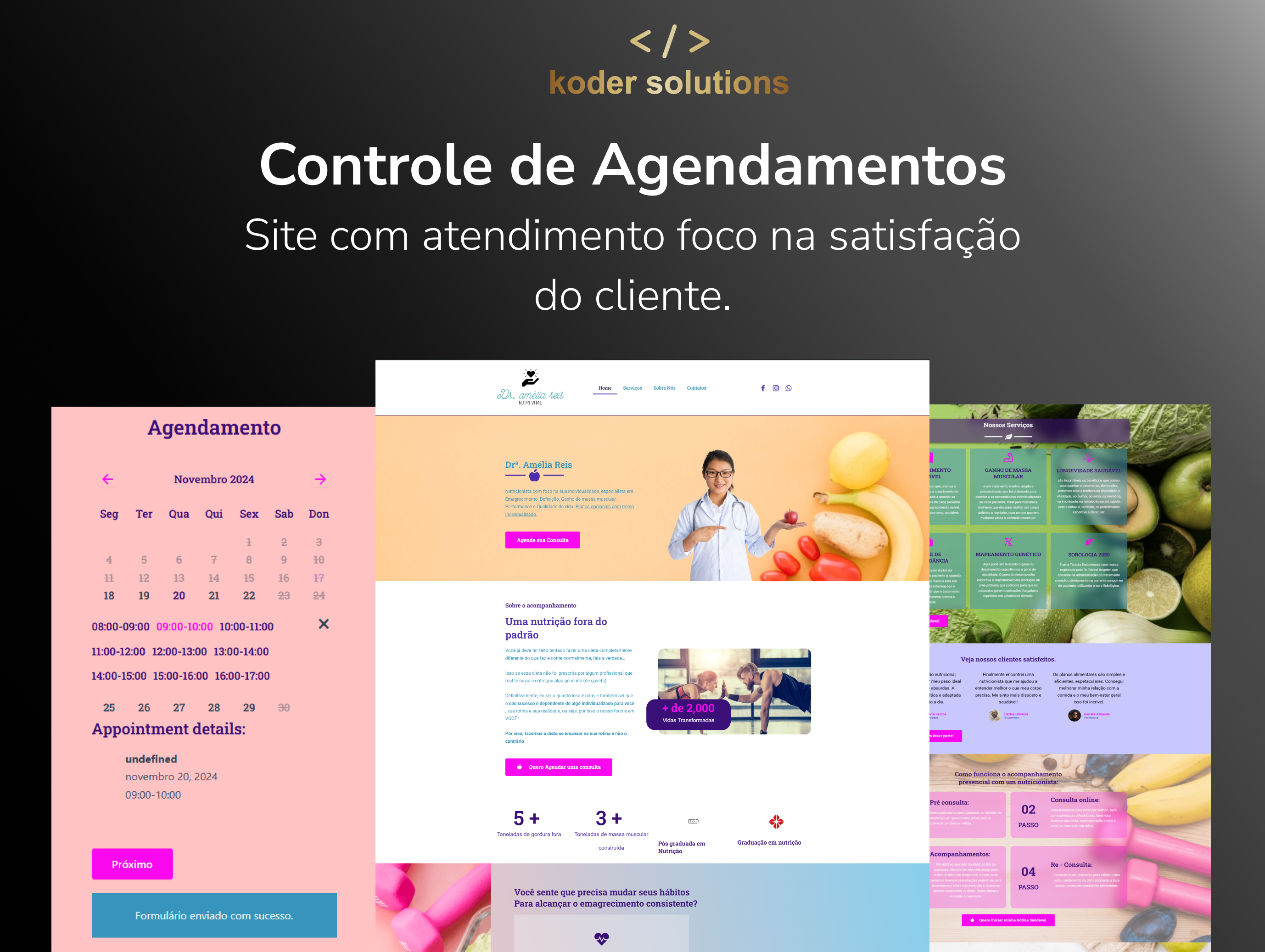 Imagem dos sites de nutricionista para koder solutions com foco em agendamentos